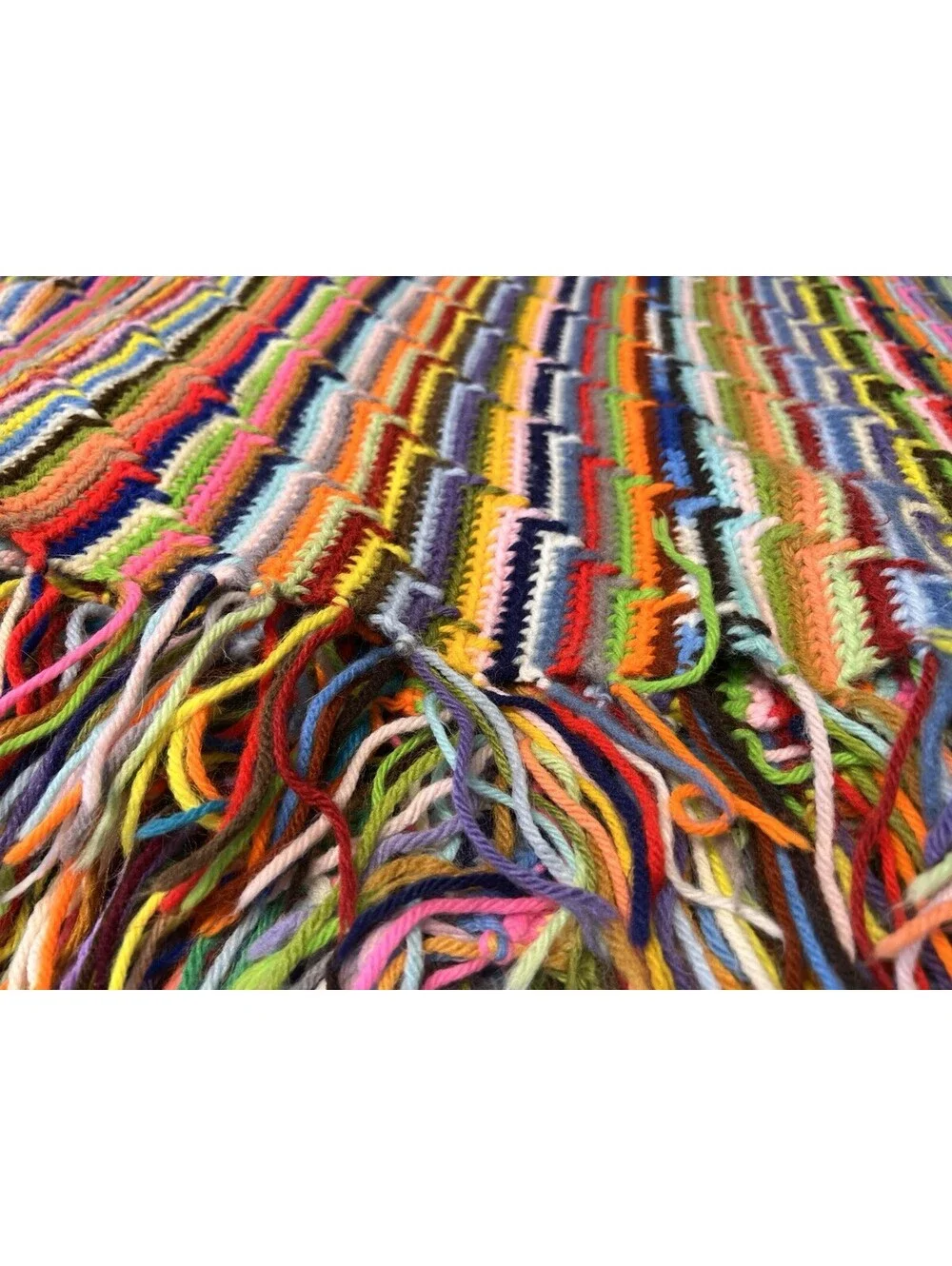 Large Knit Handmade Crocheted Afghan Blanket Rainbow Multi Color 80x92 Inch Vtg